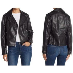 SAM EDELMAN Vegan Faux Leather Black Zip Front Moto Jacket - Women's Medium